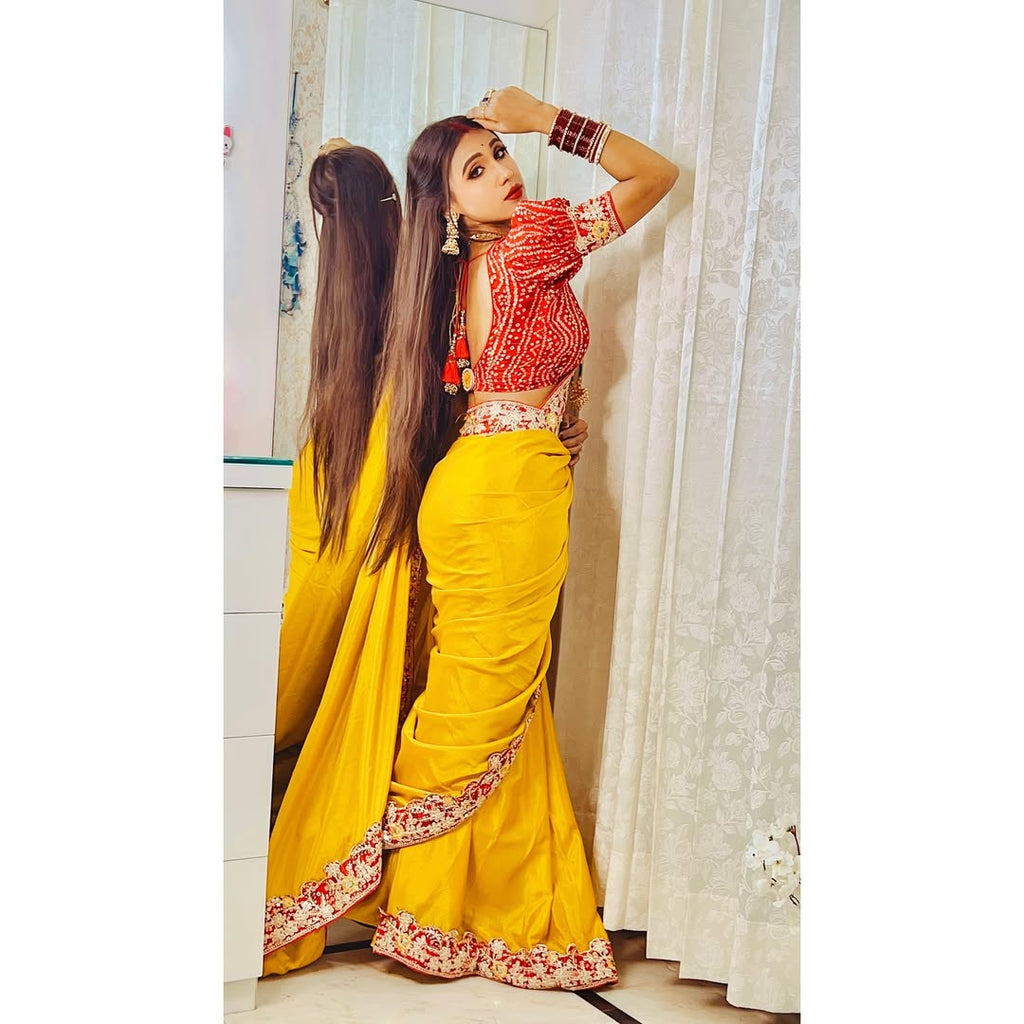 G-Intricate Gold Zari Motifs and Embroidered Lace Border