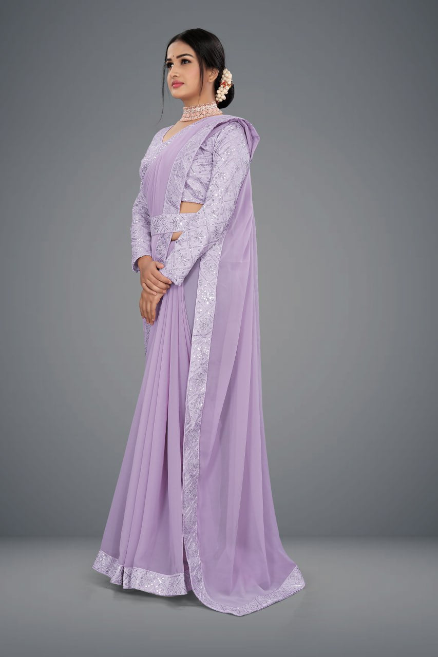 Designer Saree with Embroidered Border and Sequin Accents-Avirat Designer Studio