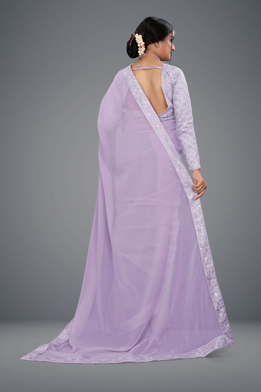 Designer Saree with Embroidered Border and Sequin Accents-Avirat Designer Studio