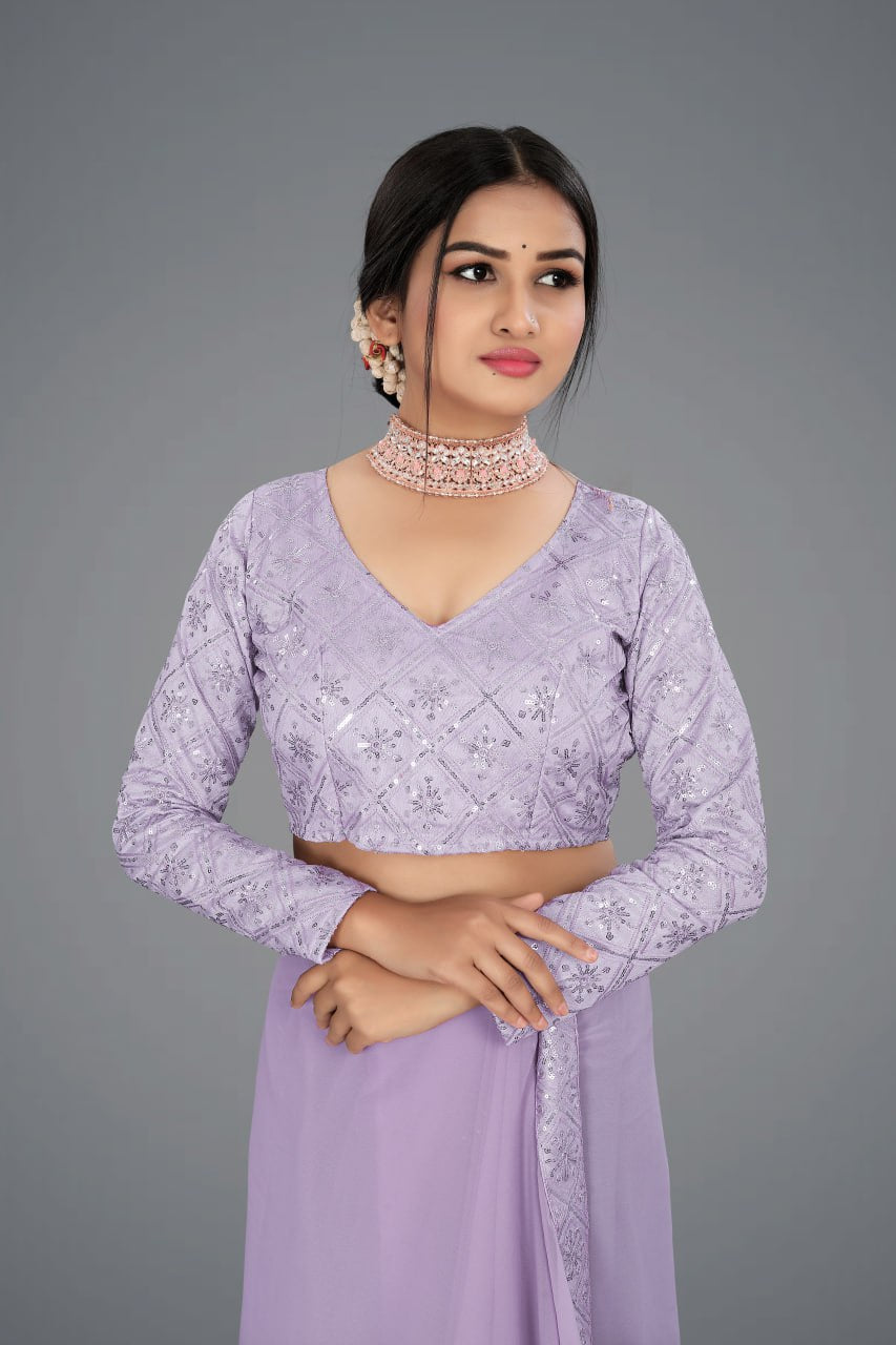Designer Saree with Embroidered Border and Sequin Accents-Avirat Designer Studio