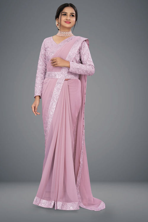 Designer Saree with Embroidered Border and Sequin Accents-Avirat Designer Studio