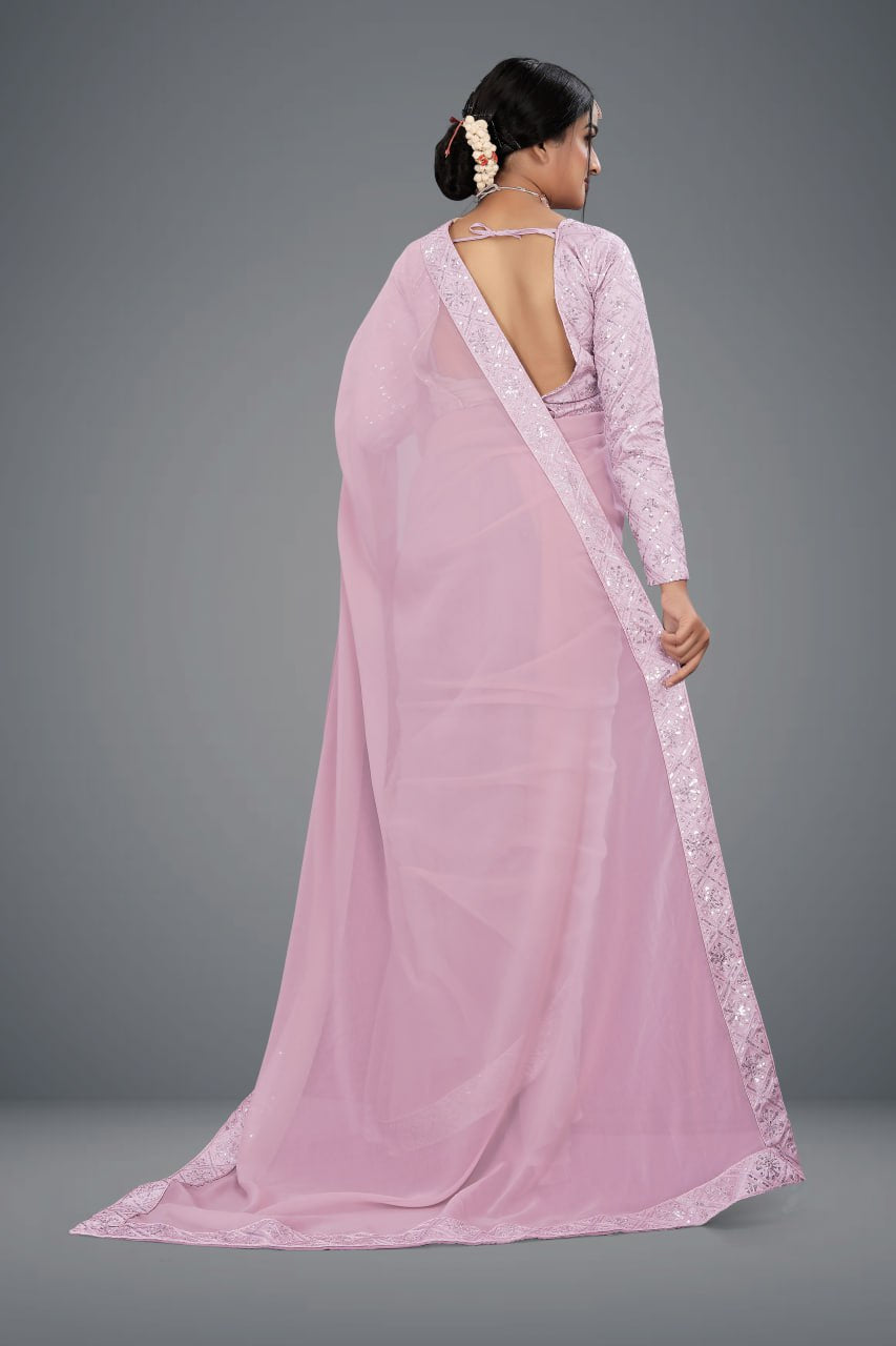 Designer Saree with Embroidered Border and Sequin Accents-Avirat Designer Studio