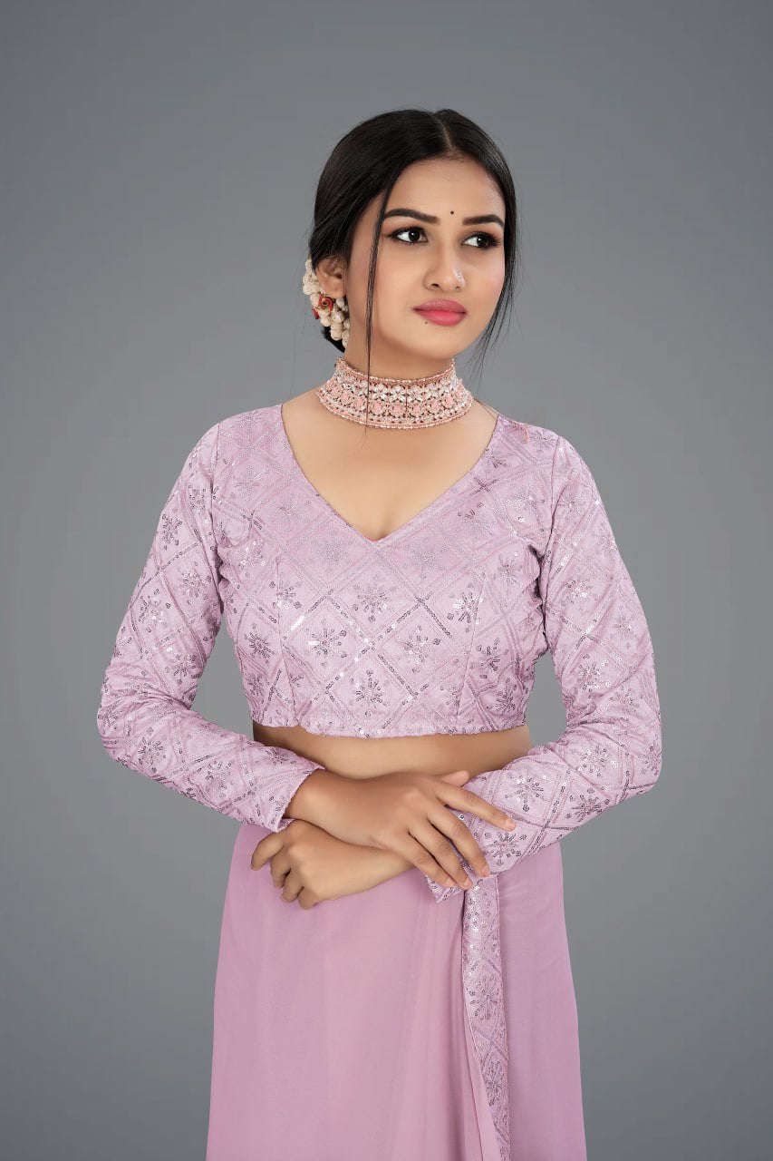 Designer Saree with Embroidered Border and Sequin Accents-Avirat Designer Studio