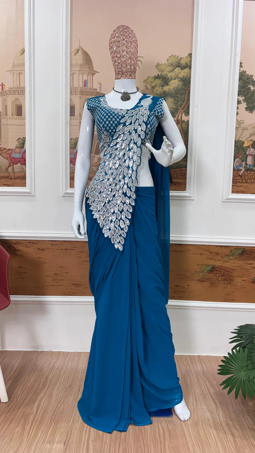 TRENDING READY TO WEAR SAREE WITH FULLY EMBROIDERED STYLIST BLOUSE