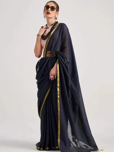 VISCOSE MUL SOLID SAREE WITH BLOUSE