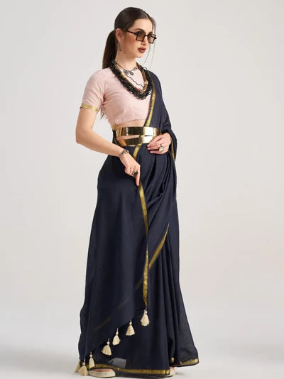VISCOSE MUL SOLID SAREE WITH BLOUSE