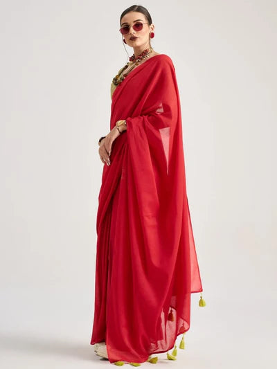 VISCOSE MUL SOLID SAREE WITH BLOUSE
