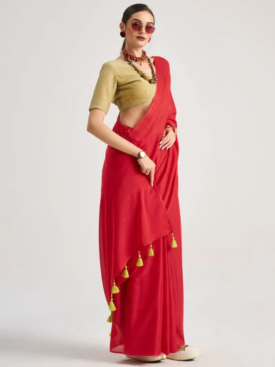 VISCOSE MUL SOLID SAREE WITH BLOUSE