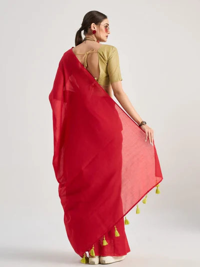 VISCOSE MUL SOLID SAREE WITH BLOUSE