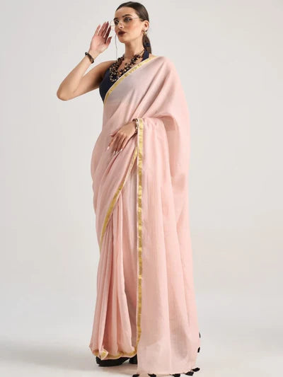 VISCOSE MUL SOLID SAREE WITH BLOUSE