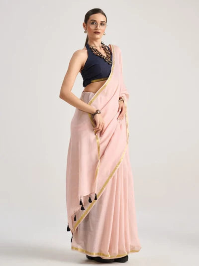 VISCOSE MUL SOLID SAREE WITH BLOUSE