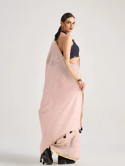 VISCOSE MUL SOLID SAREE WITH BLOUSE