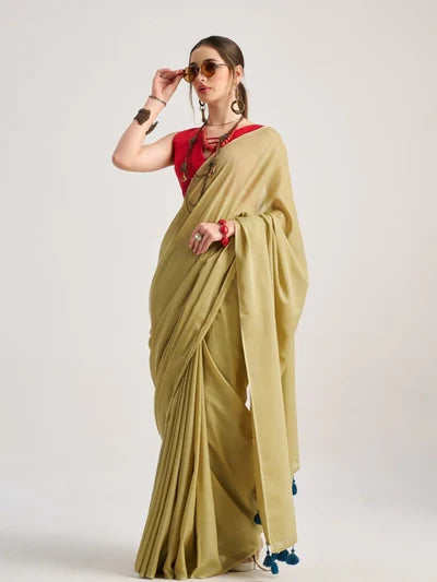 VISCOSE MUL SOLID SAREE WITH BLOUSE