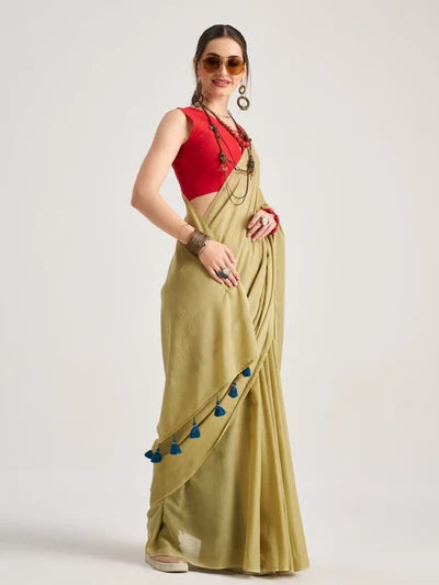 VISCOSE MUL SOLID SAREE WITH BLOUSE