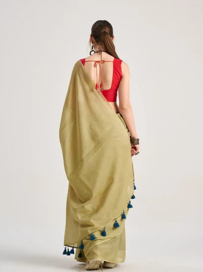 VISCOSE MUL SOLID SAREE WITH BLOUSE